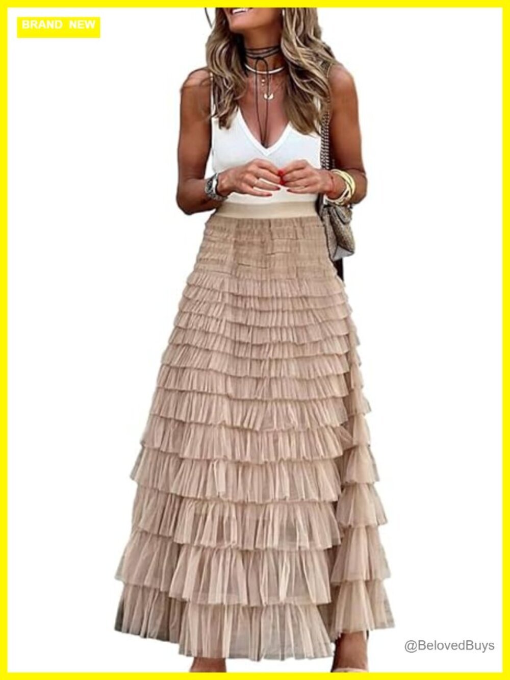 High Waisted A Line Tulle Skirt Fluffy Fairy Mesh Layered Ruffle